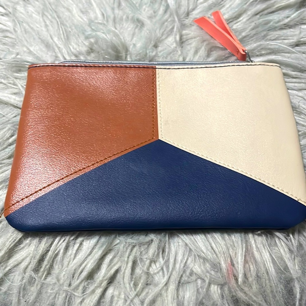 Tri color faux leather makeup bag